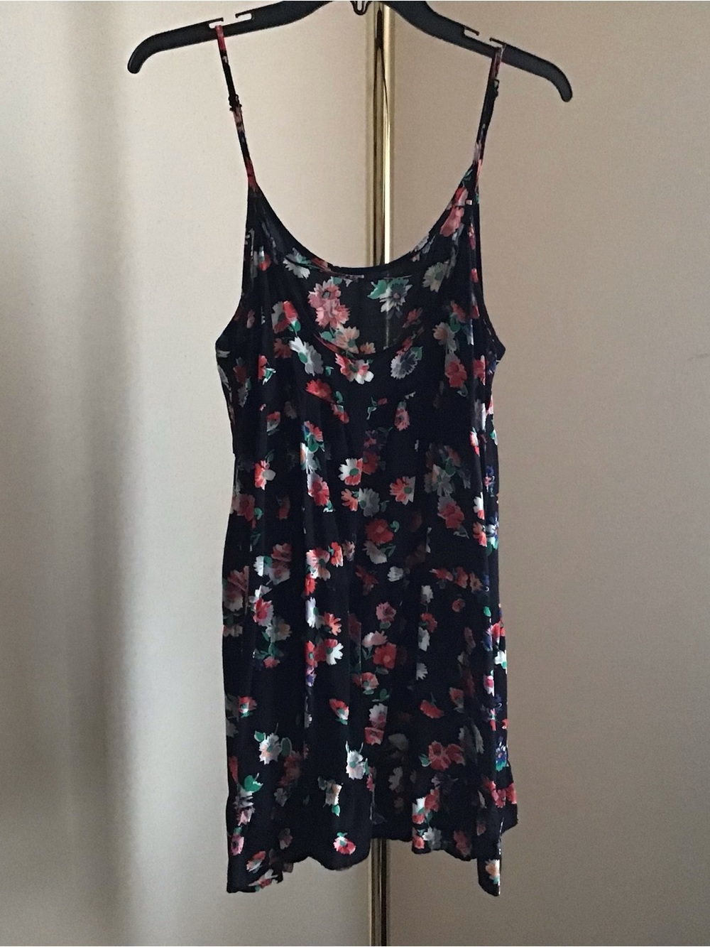 Xhilaration Black Floral Slip Mini Dress with Pink & Green Flowers